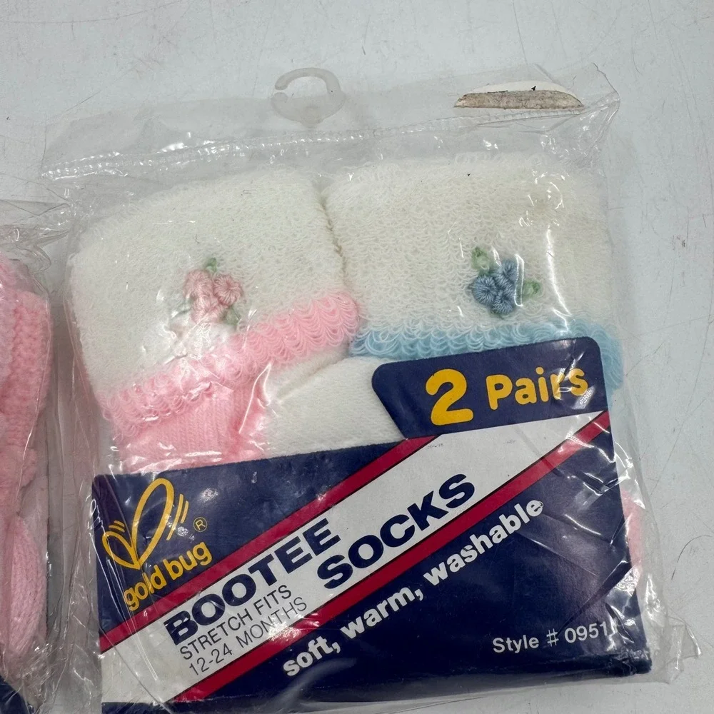 Vintage Goldbug Bootee Socks 2 Pair Pack Baby Infant 0-9 Months 12-24 Months NOS